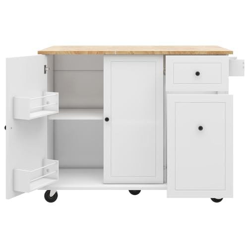 Kitchen Cart with Wood Top, 4 Drawers, Open Shelves and Door U902406