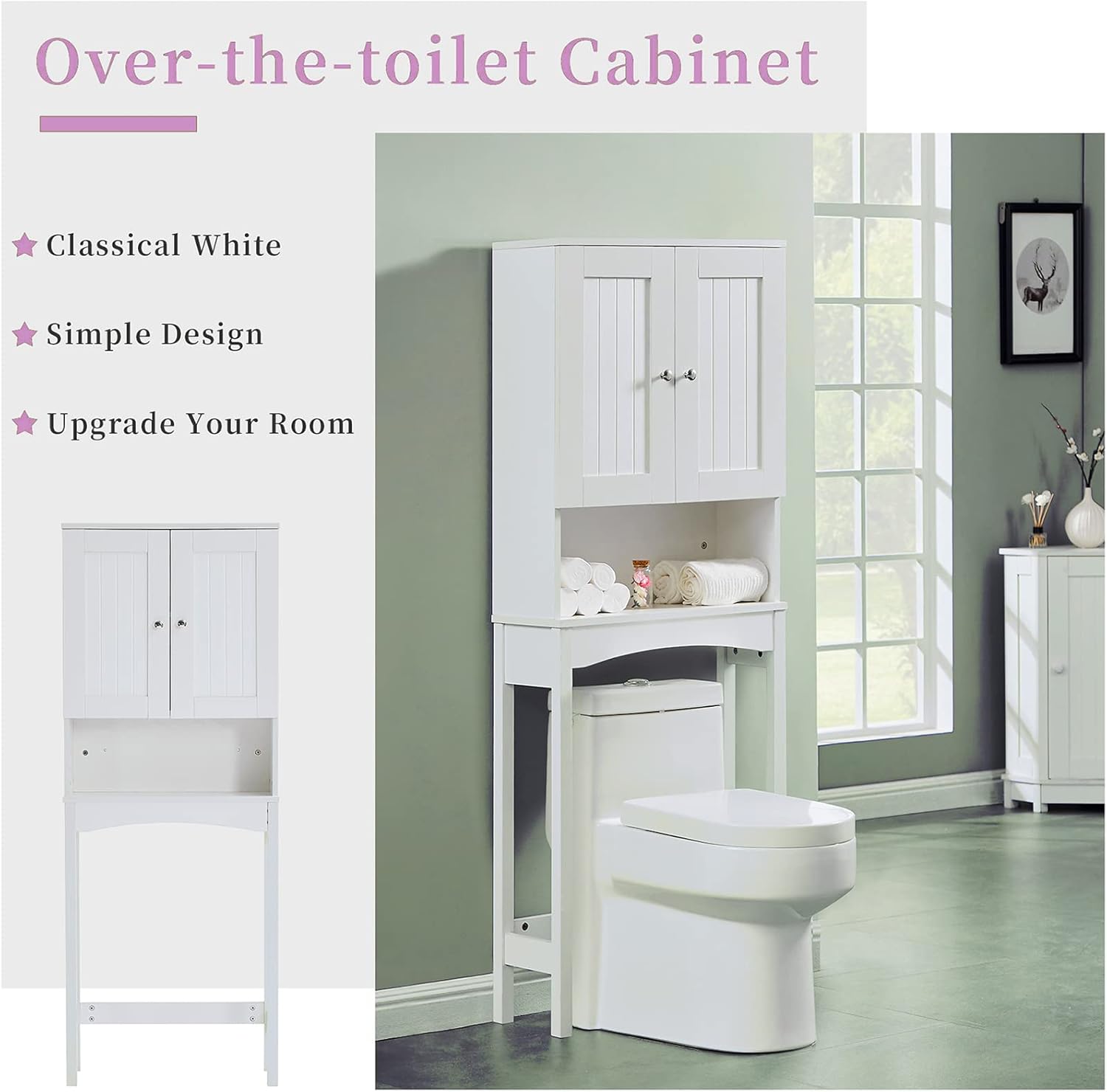 Taller Wooden Bathroom Storage Cabinet with Double Doors S95746