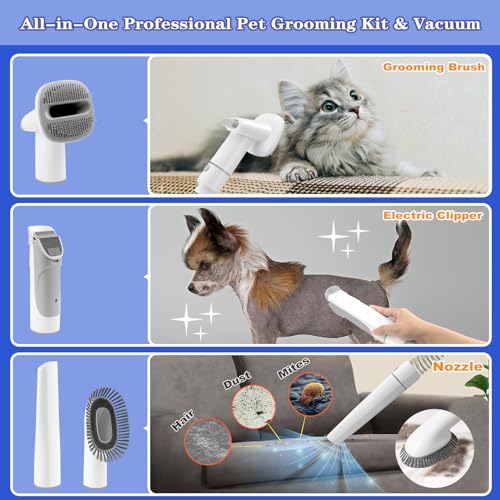 Pet Grooming Kit with 4 Hair Clipper Combs, 2.5L Vacuum Cleaner, and 7 Pet Grooming Tools V463