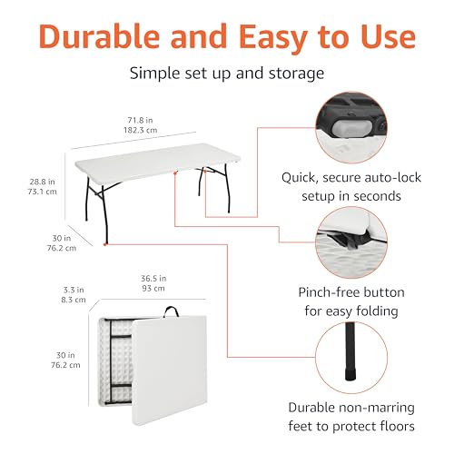 White 6 ft Folding Table with Carrying Handle R7496