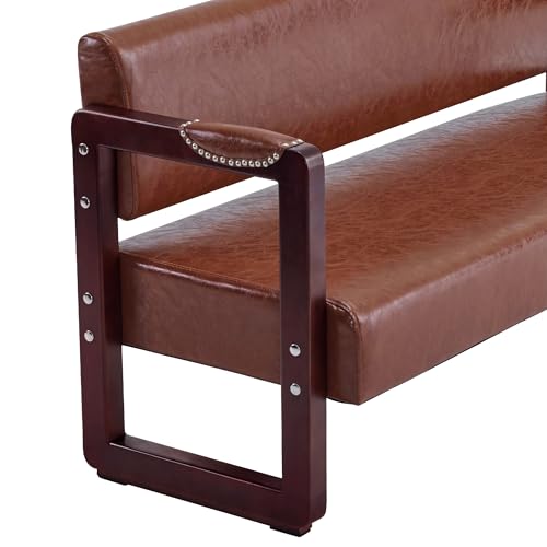 Brown Faux Leather Bench with Backrest T8226