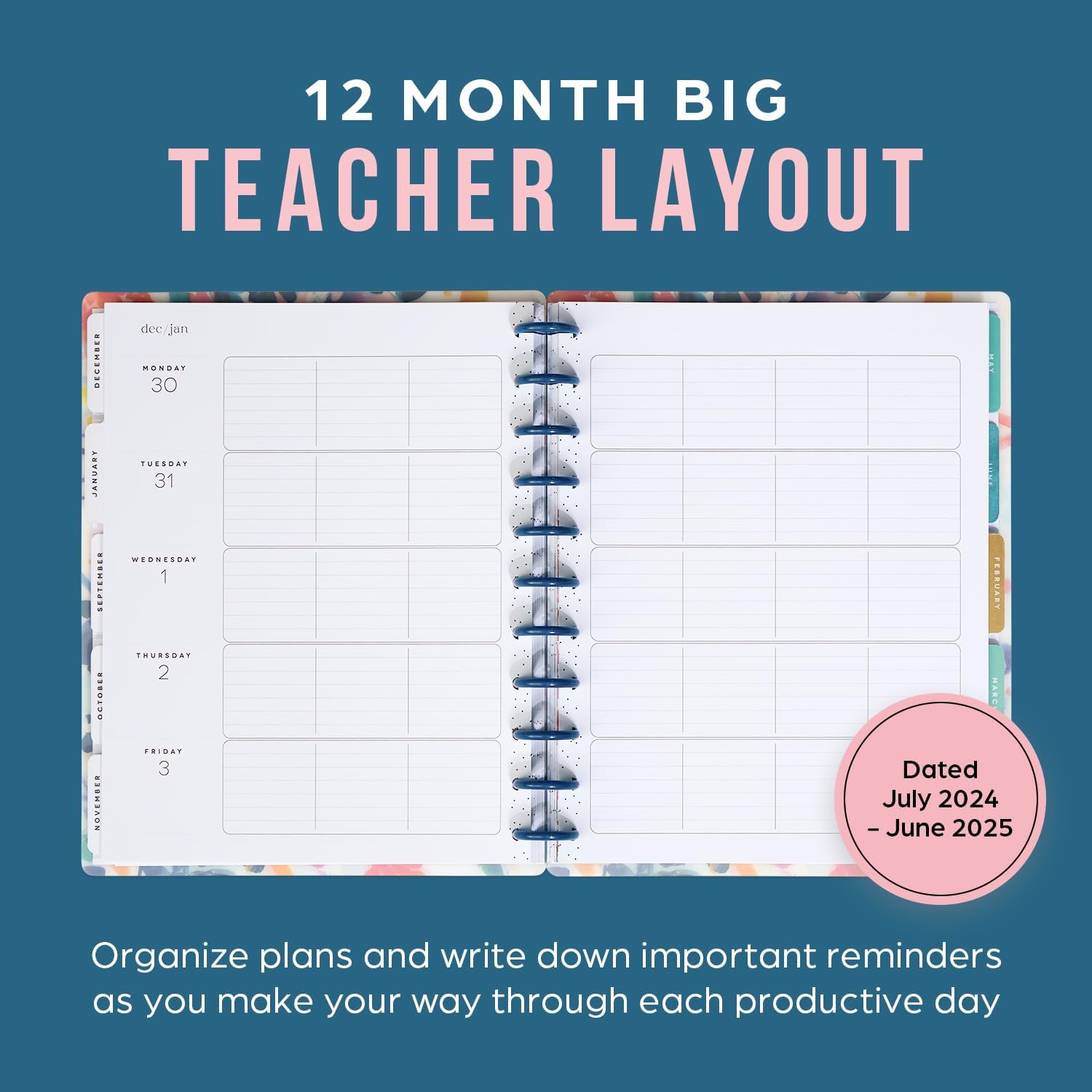 12-Month Academic Planner, July 2024–June 2025, Big Size, 72 Pages, 8 1/2" x 11" V70090