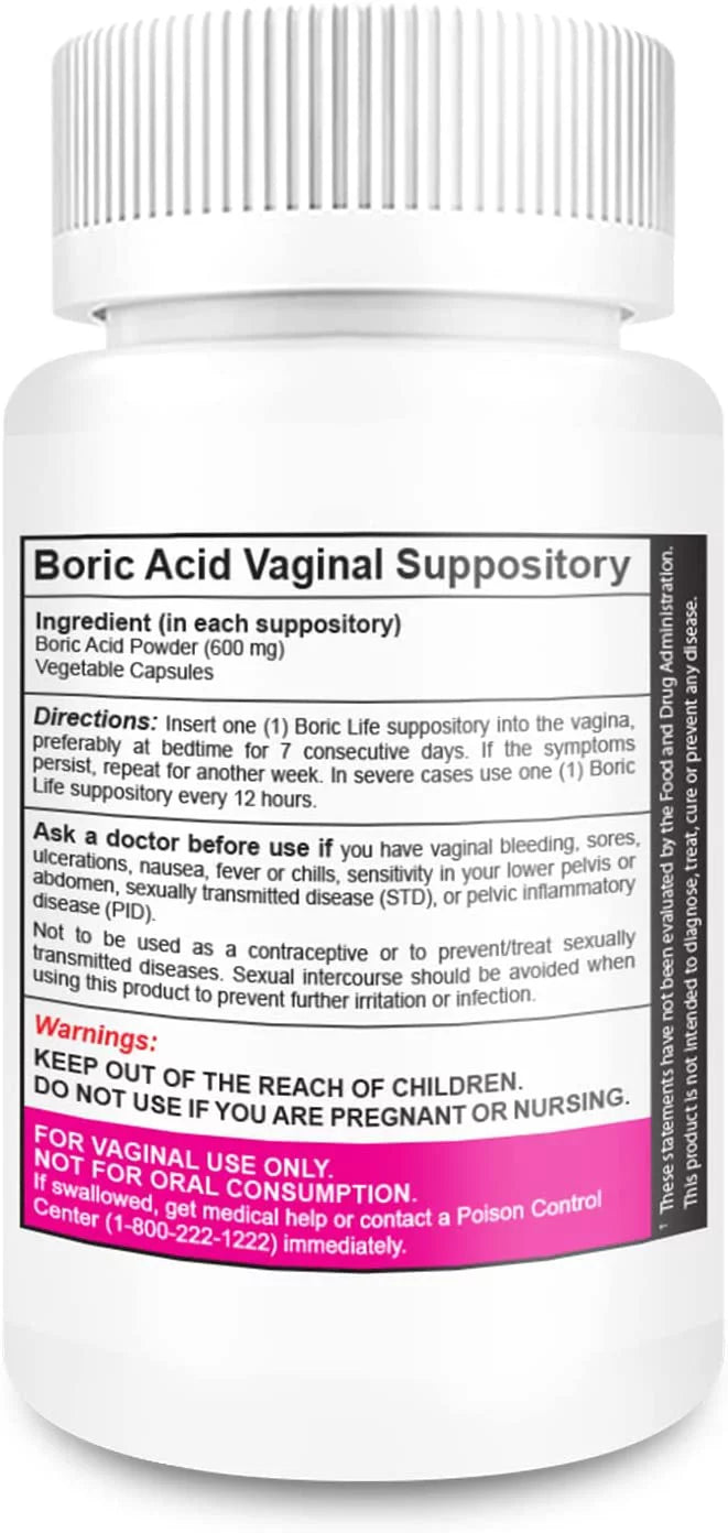 Boric Acid Vaginal Suppositories, 30 Count, 600mg, 100% Pure W56530