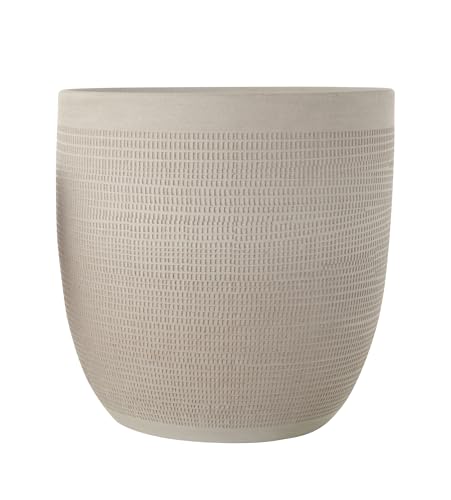 Large Matte White Embossed Stoneware Planter F47228