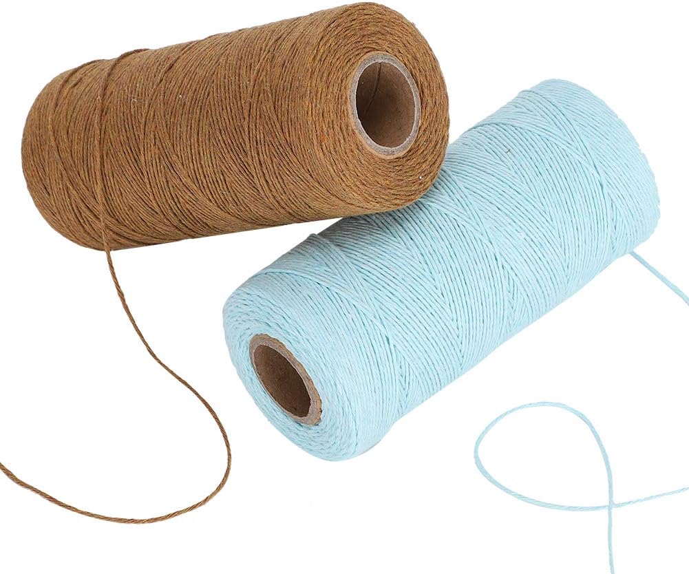2 Rolls Pure Cotton Yarn 8/4 Warp Thread (Brown+Light Blue) R489