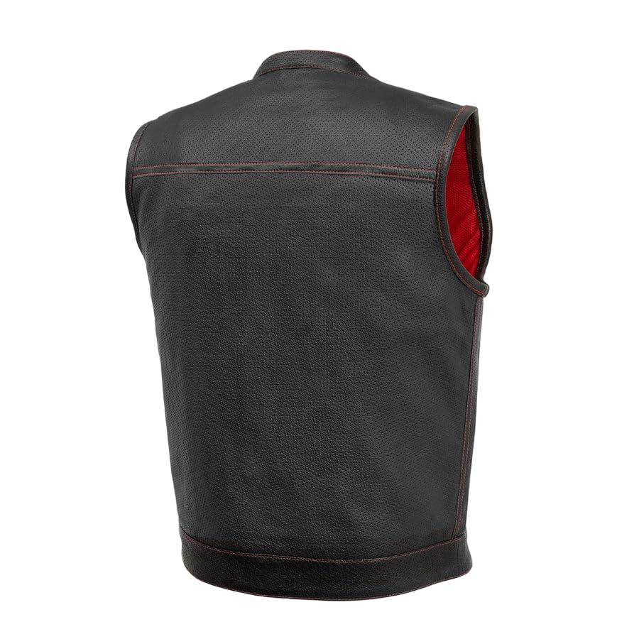 Mens Motorcycle Biker Riding Leather Vest with Mesh lining and Conceal Carry Pockets S1477