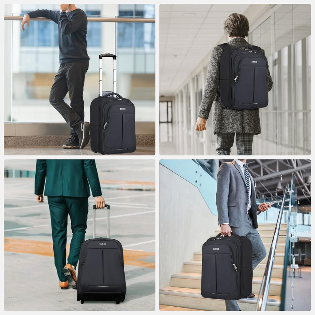 17 Inch Waterproof Black Rolling Backpack with Wheels U3579