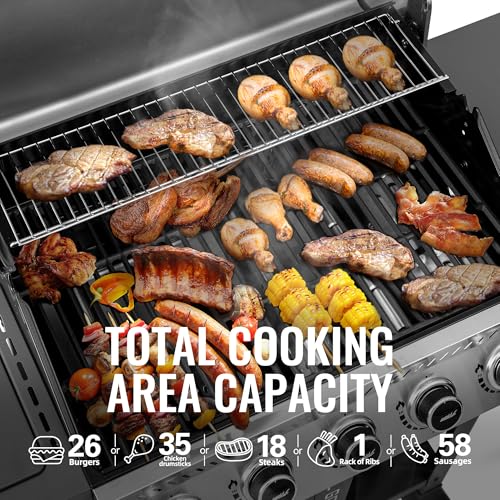 5 Burner Propane Gas Grill with Side Burner and Sear Burner, Porcelain-Enameled Cast Iron Grates R323