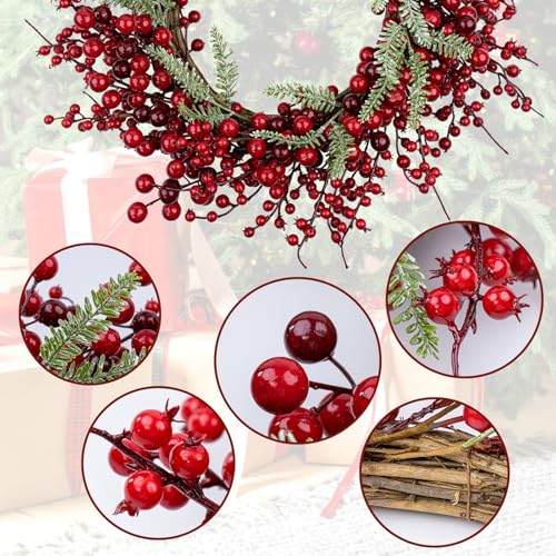 White 20 Inch Christmas Wreath with Berry Fir Pine Needle P690659