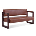 Brown Faux Leather Bench with Backrest T8226