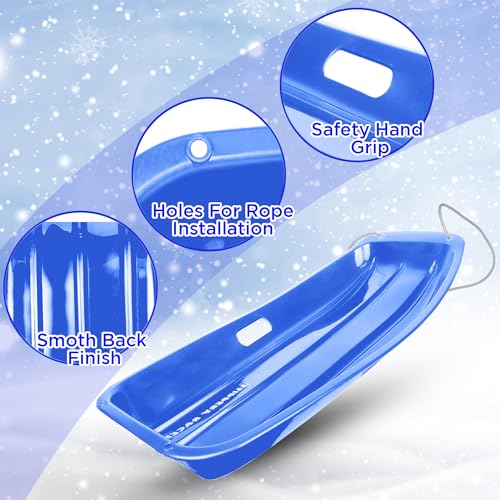 Blue Plastic Cold-Resistant Toboggan Snow Sled with Pull Rope and Handles K698