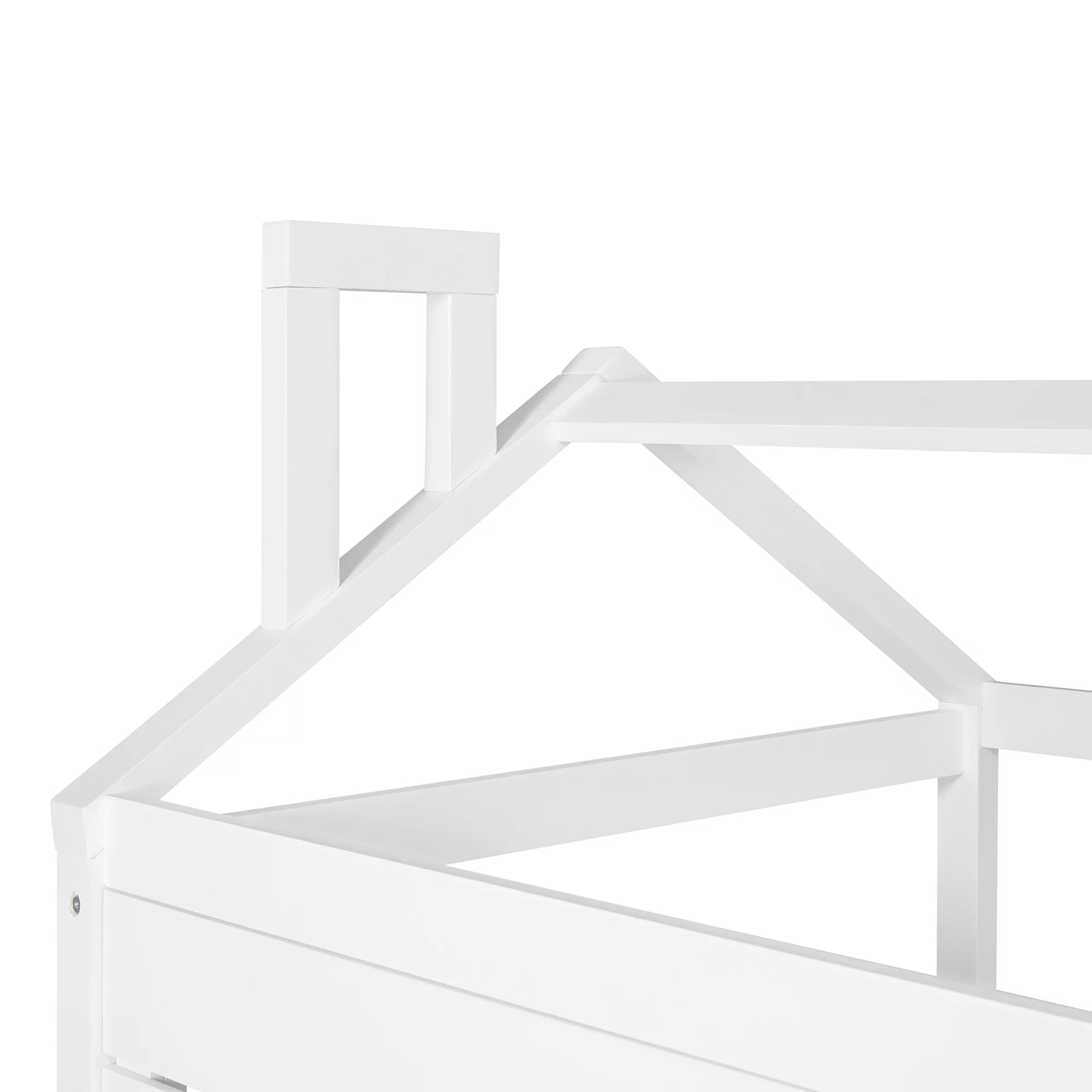 White Twin Size Wooden House Bed with Drawers and Guard Rails M1444