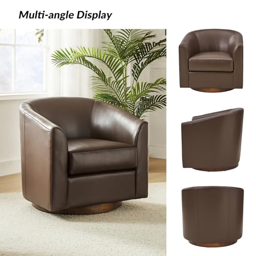 Brown Genuine Leather Swivel Barrel Chair Set of 2 I376751