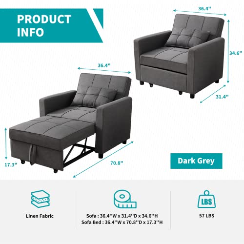 Dark Grey 3-in-1 Folding Futon Sofa Bed W7925