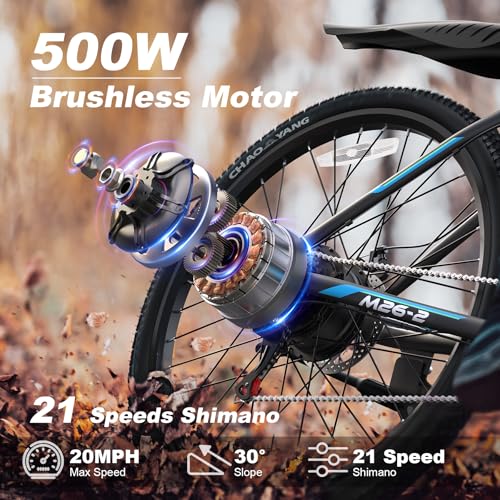 Electric Bike 500W 45 Miles 20 MPH 48V Removable Battery 26" Tires Front Fork Suspension O874767