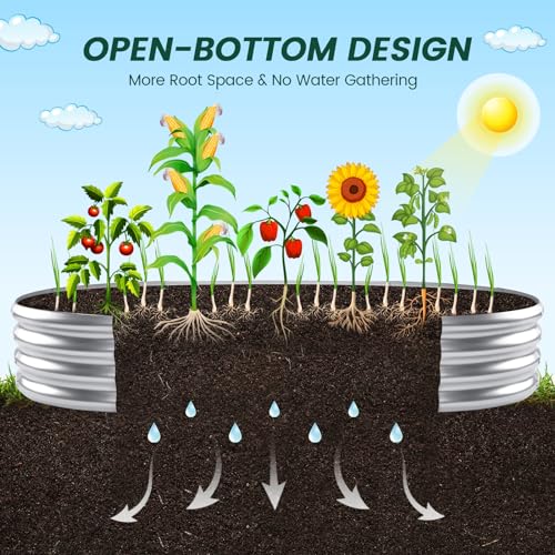 Galvanized Raised Garden Bed Planter Box with 2 Solar Lights E43321
