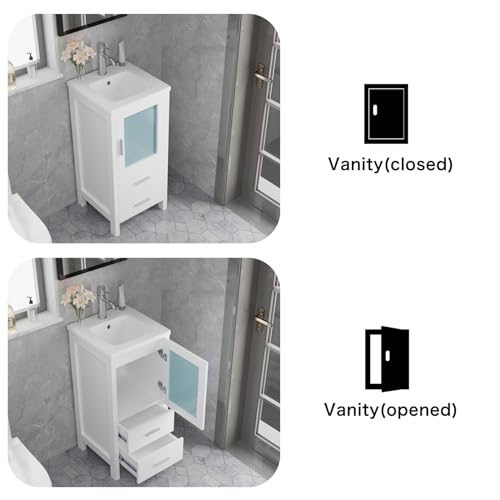 16" Single Sink Bathroom Vanity with Faucet and Drain (White) C3734
