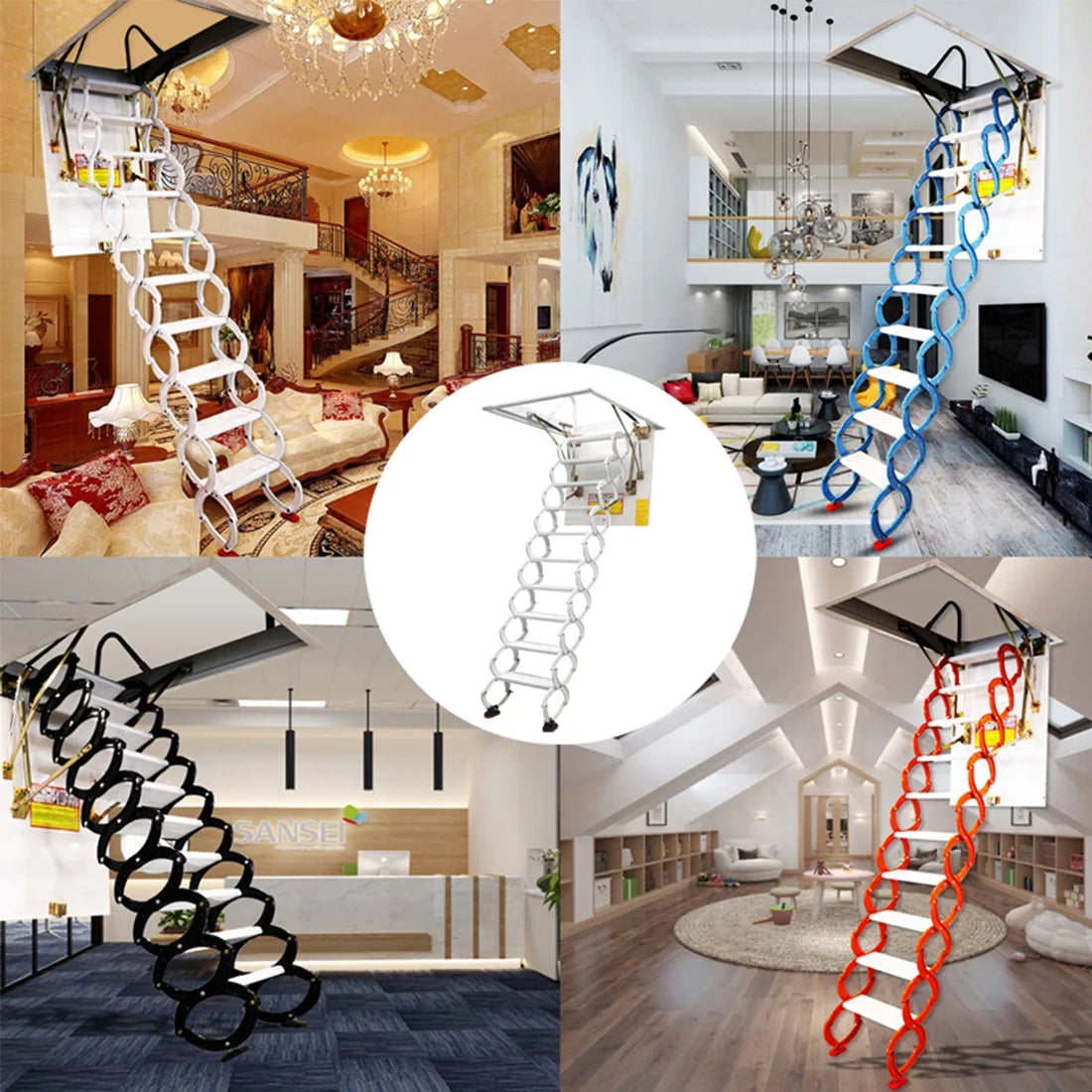 10.5ft Carbon Steel White Attic Ceiling Ladder Stairs L480