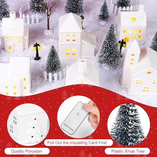 37 Pieces Porcelain Christmas Village Sets with Remote Control LED Tealights L8828