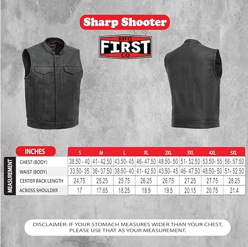 Mens Motorcycle Biker Riding Leather Vest with Mesh lining and Conceal Carry Pockets S1477