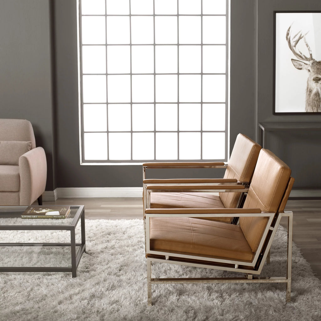 Blended Leather and Metal Frame Accent Arm Chair J562