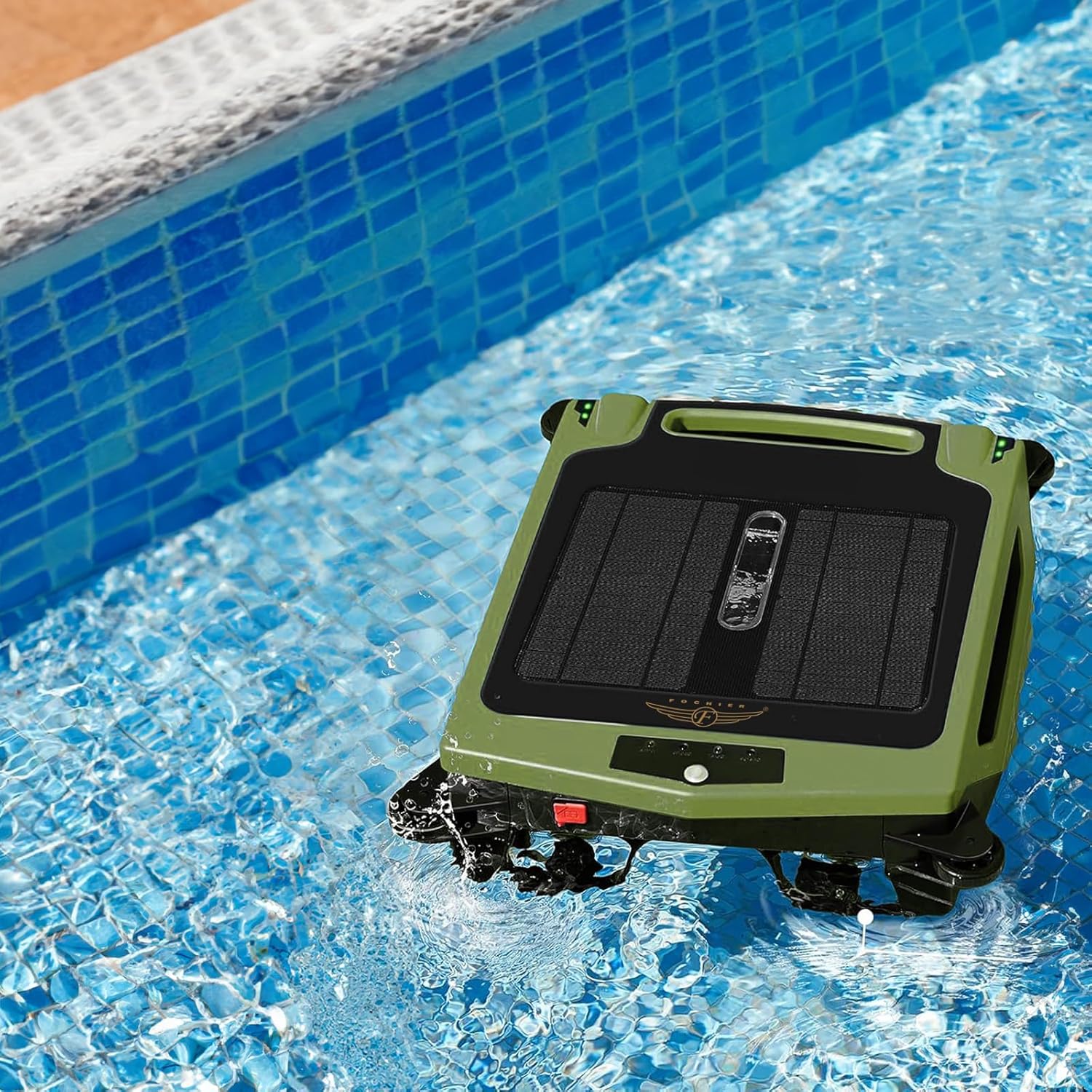 Cordless Robotic Pool Cleaner, Solar Powered Pool Skimmer with Dual Charging Options, Pool Robot Vacuum with Automatic Obstacle Avoidance, Green L576