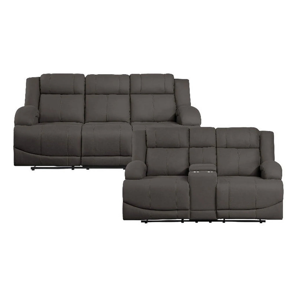 Chocolate Microfiber 2-Piece Manual Reclining Sofa Set M1767