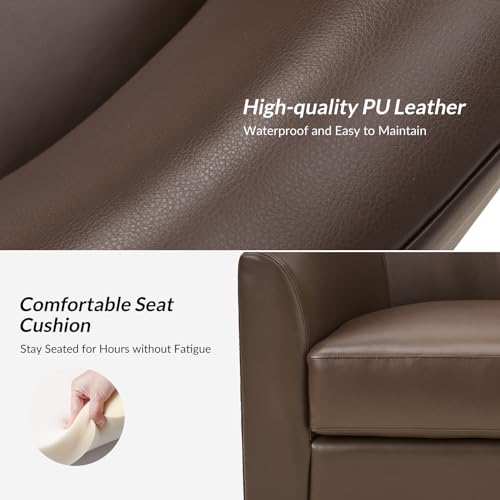 Brown Genuine Leather Swivel Barrel Chair Set of 2 I376751