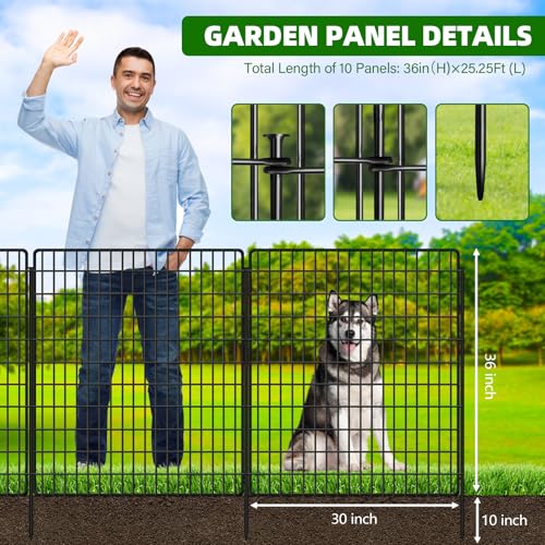 10 Panels 33 in x 24 ft Rustproof Metal Garden Fence R5339