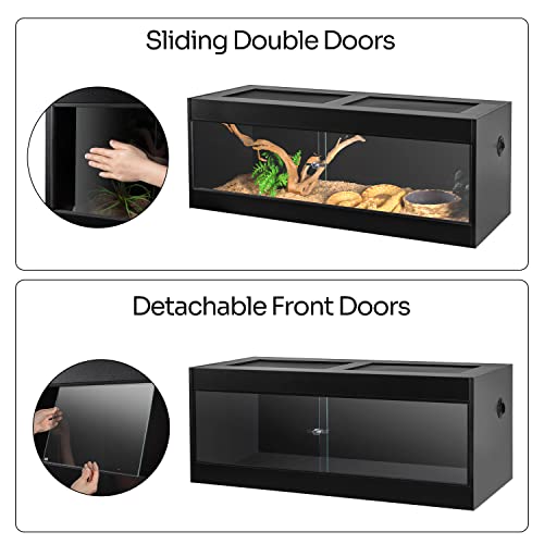 Black Reptile Wood Enclosure with Double Hinge Sliding Doors and Top Screen Ventilation (48"x24"x24") D6946