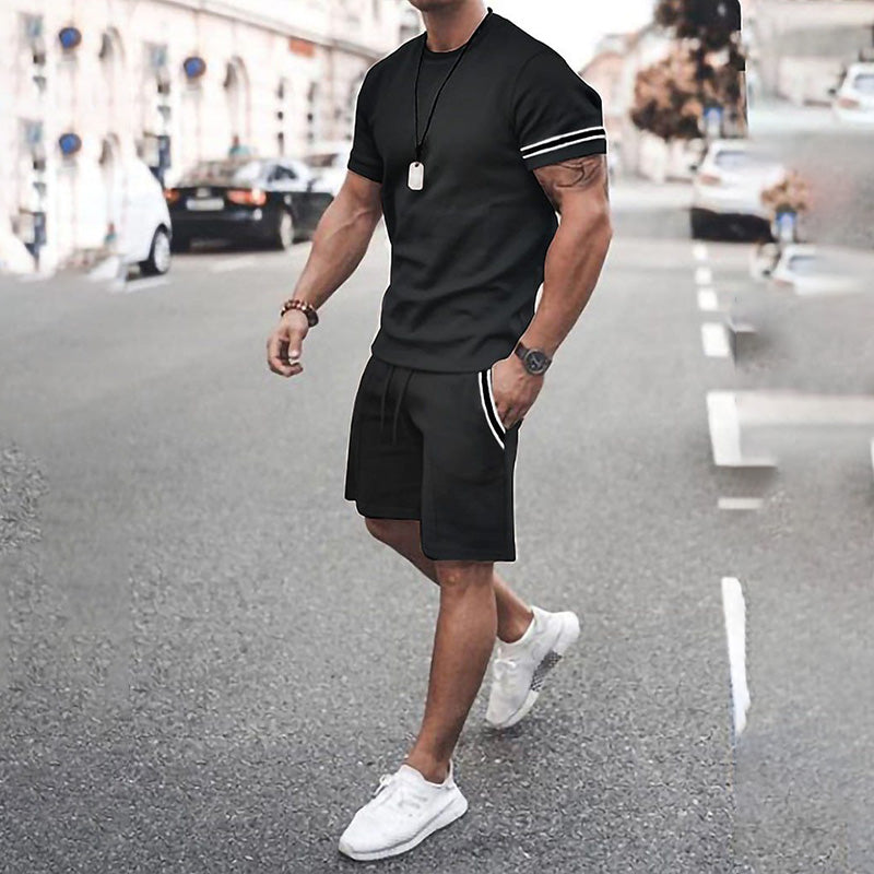 Men's Printed Color-Block Short-Sleeve Set
