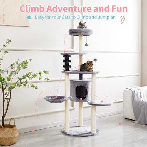 Grey Small Cat Tree Tower with Scratching Post and Plush Perch Bed I753988