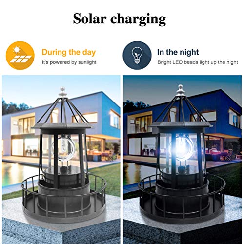 Black LED Solar Rotating Lighthouse Lantern P97965