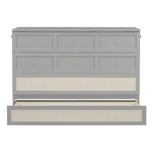 Queen Size Solid Wood Murphy Bed with Storage Drawers H789453