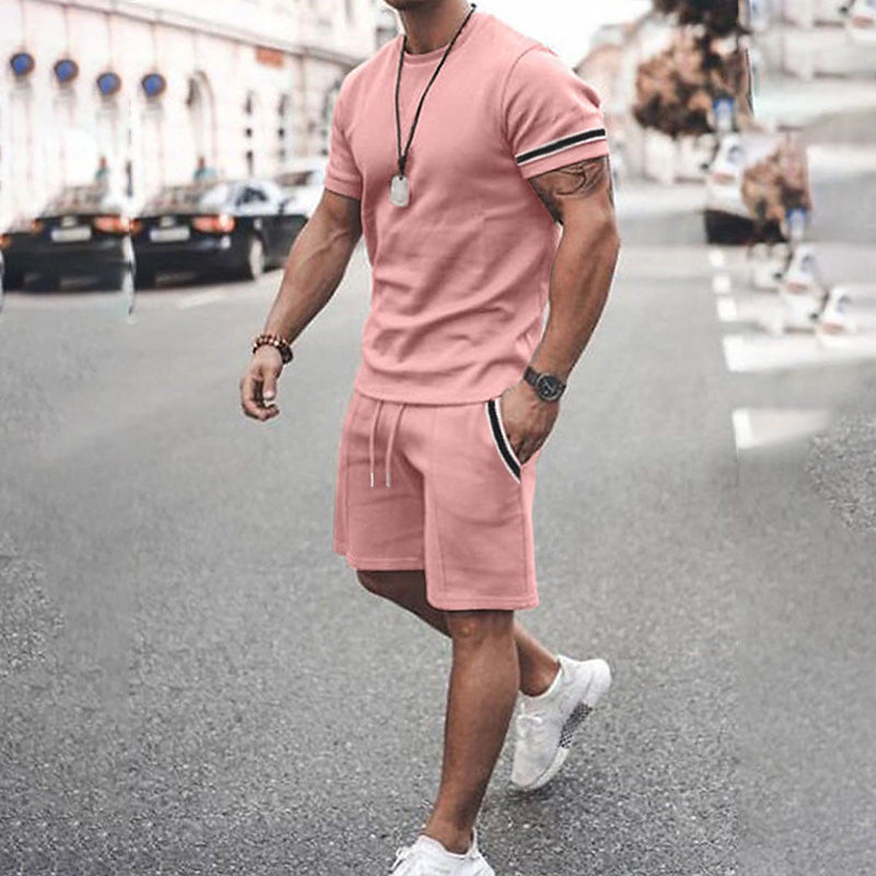 Men's Printed Color-Block Short-Sleeve Set