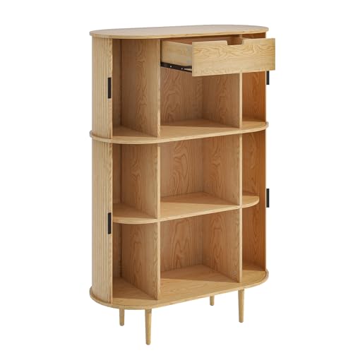 Black Fluted Panel 2 Doors Storage Cabinet V165882