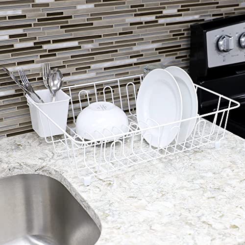 Black Vinyl Coated Wire Dish Drying Rack with Square Utensil Holder U81196