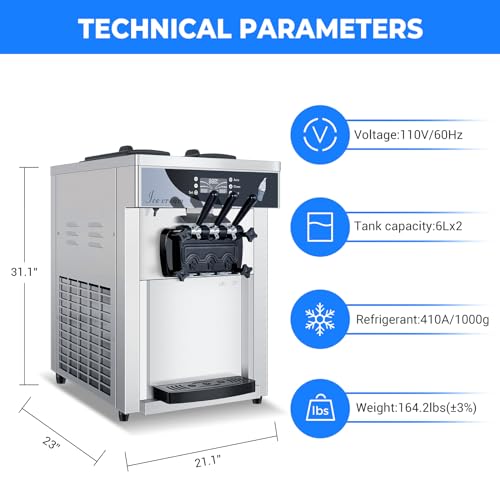 1800W 3 Flavors Soft Serve Ice Cream Machine, 25L/H Yield, Silver V25781