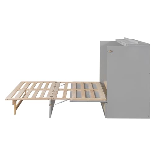 Queen Size Solid Wood Murphy Bed with Storage Drawers H789453