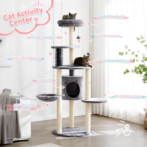 Grey Small Cat Tree Tower with Scratching Post and Plush Perch Bed I753988