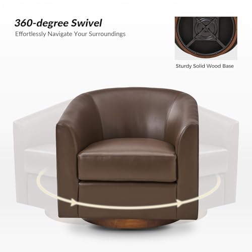 Brown Genuine Leather Swivel Barrel Chair Set of 2 I376751
