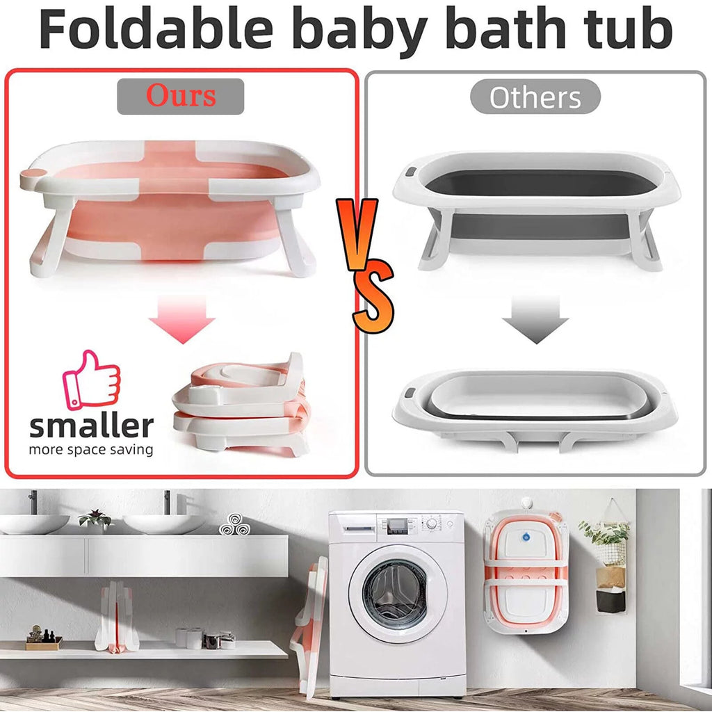 Collapsible Newborn Baby Bathtub with Pillow Cushion Support Bath Net Temperature Sensor Pink Q981