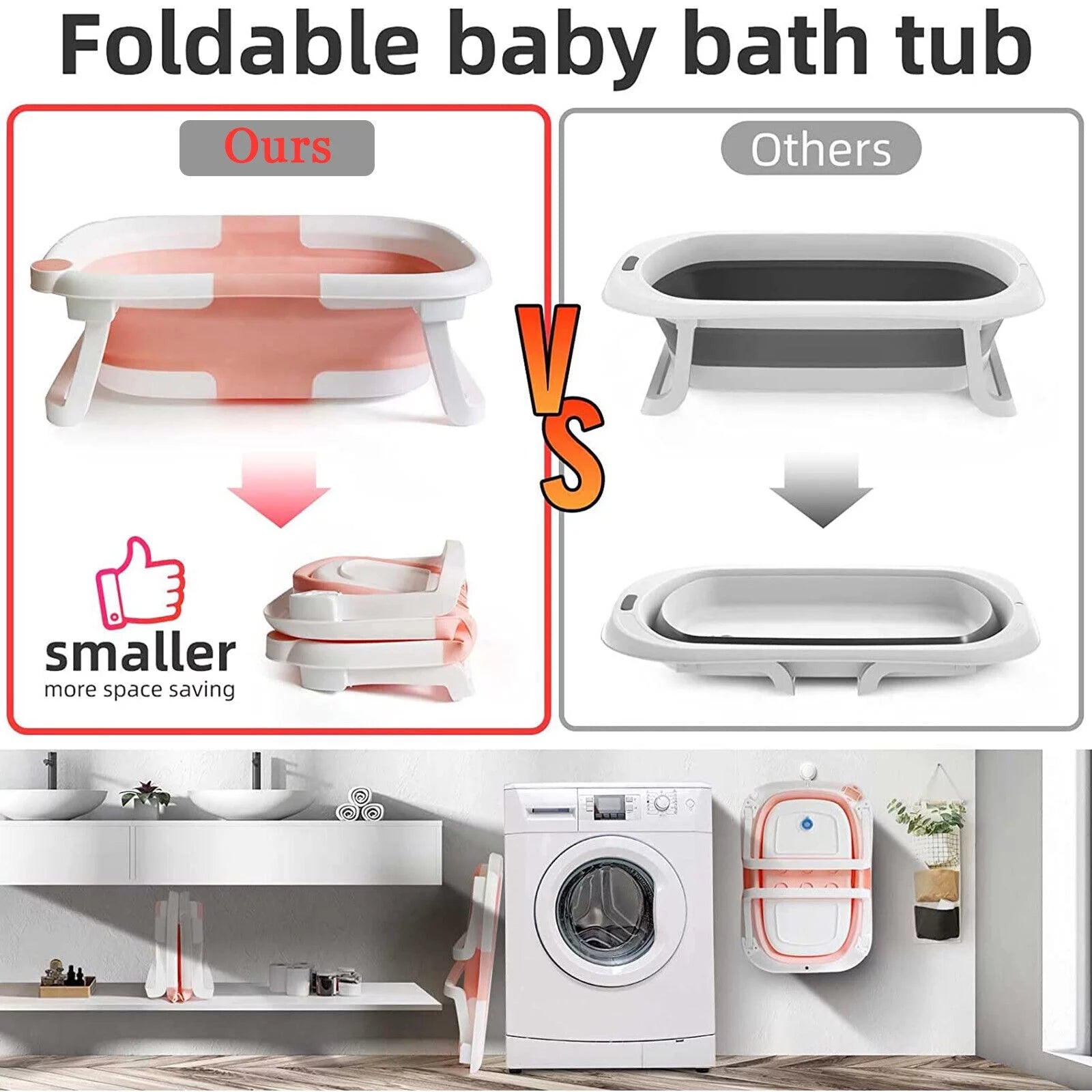 Collapsible Newborn Baby Bathtub with Pillow Cushion Support Bath Net Temperature Sensor Pink Q981
