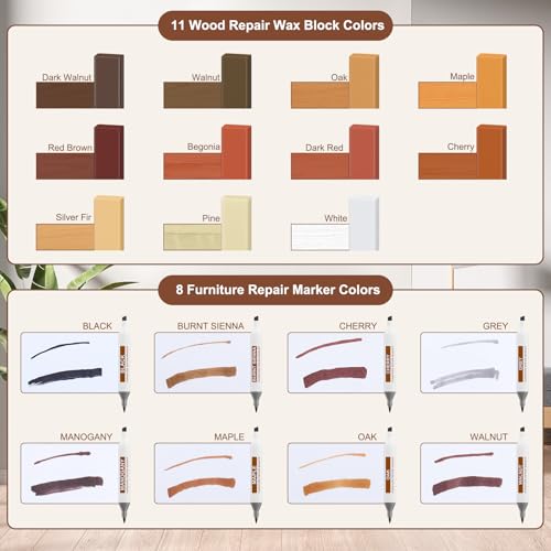 11 Colors Hardwood Wax 8 Colors Dual Tip Furniture Touch Up Markers Floor Repair Kit W96389