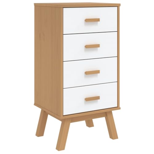 White and Brown Solid Wood Bedside Cabinet with Drawers V64474