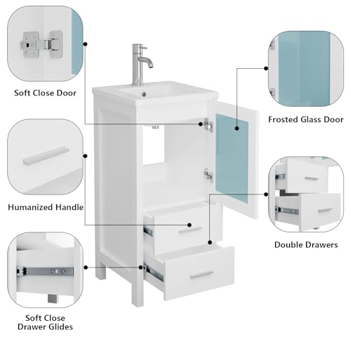 16" Single Sink Bathroom Vanity with Faucet and Drain (White) C3734