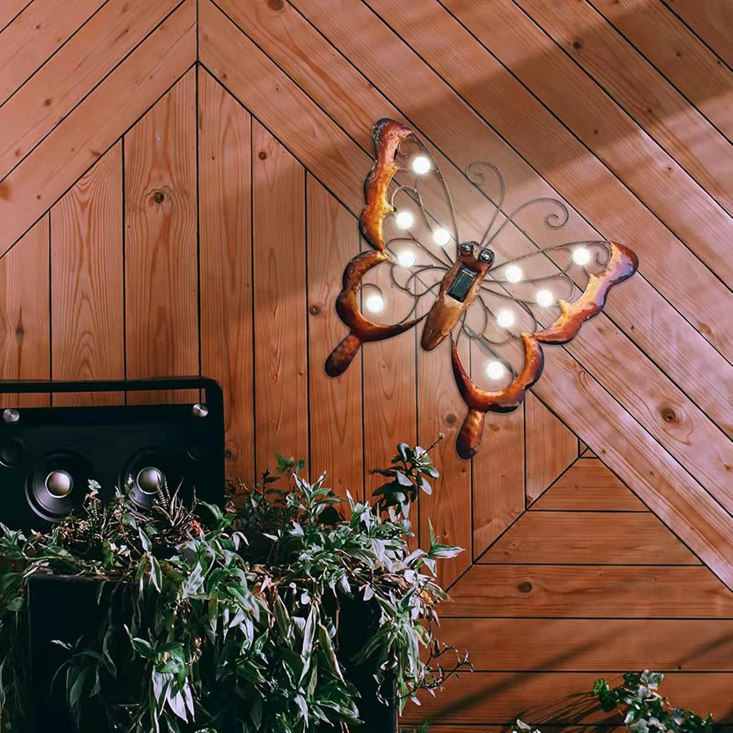Solar Metal Butterfly Garden Wall Art with Solar Light P908