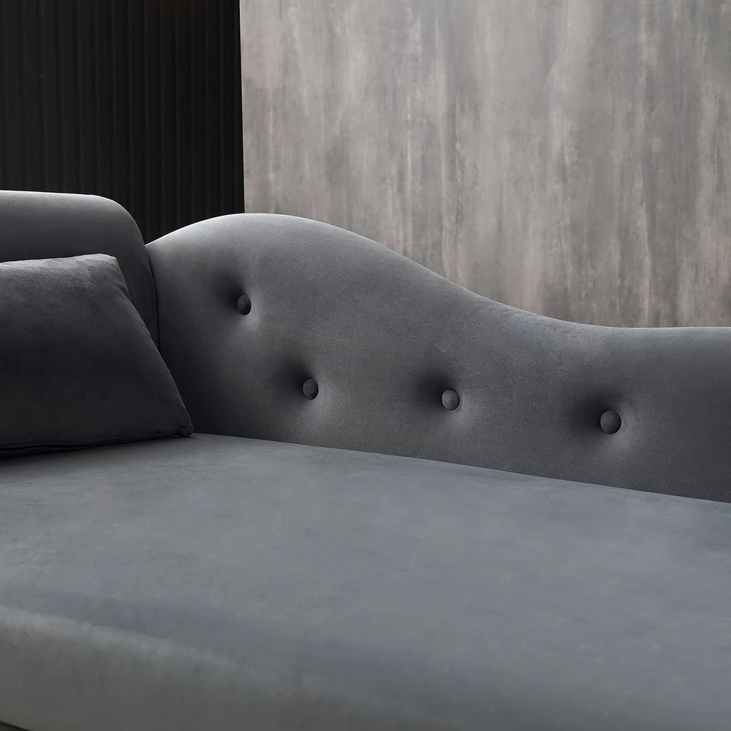 Gray Velvet Chaise Lounge Chair with Storage M8984