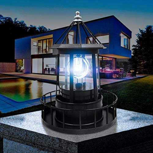 Black LED Solar Rotating Lighthouse Lantern P97965