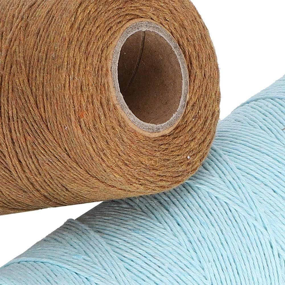 2 Rolls Pure Cotton Yarn 8/4 Warp Thread (Brown+Light Blue) R489